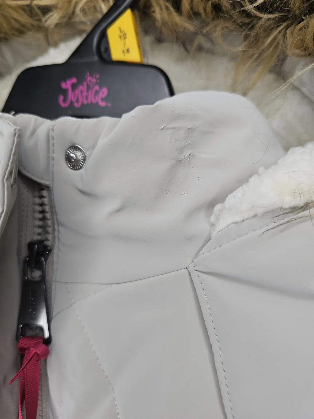 NWT Justice Girls Classic Puffer Jacket Sherpa Lined Gray L (12/14) Minor Flaws